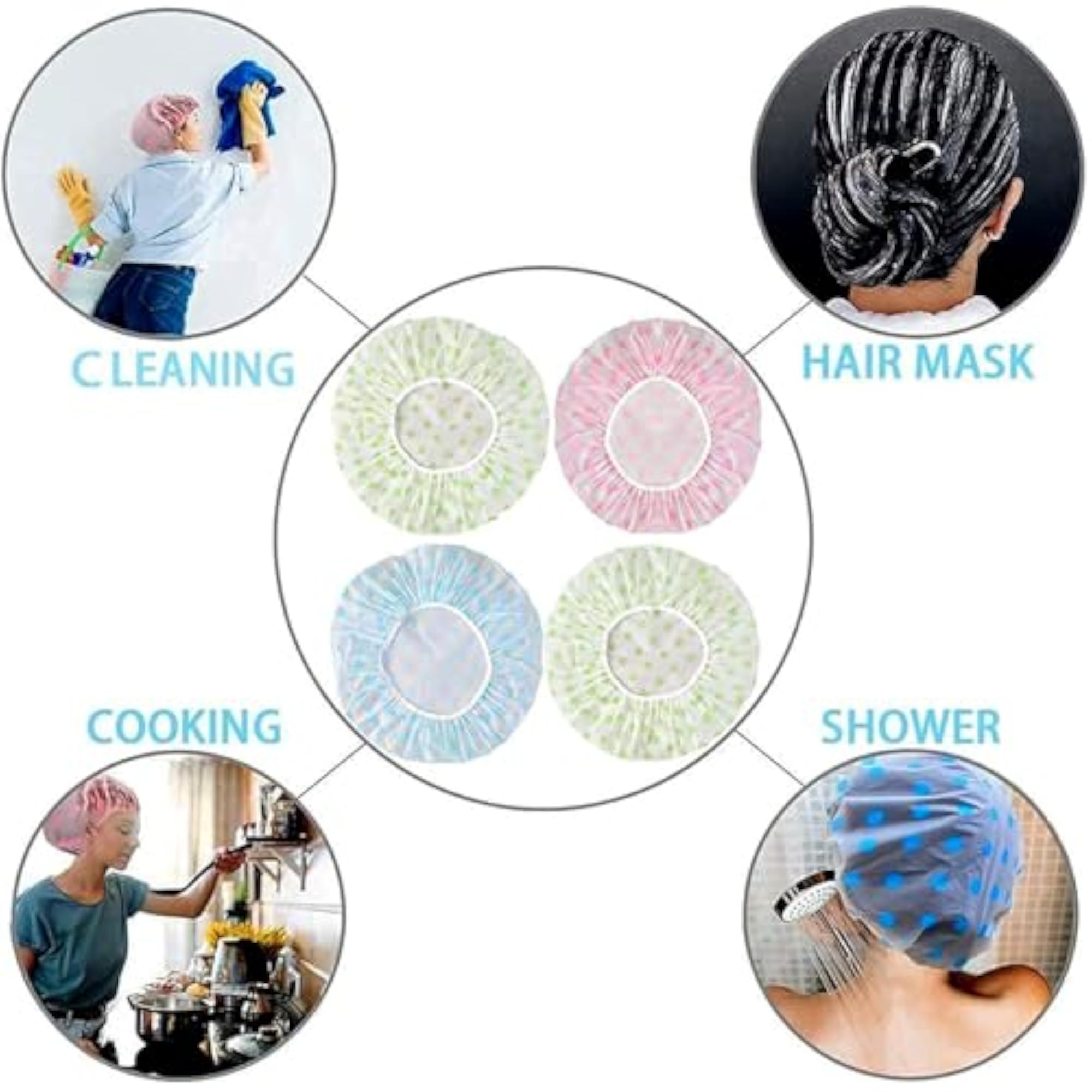 Shower Cap for Women & Men - Reusable Bathing Caps